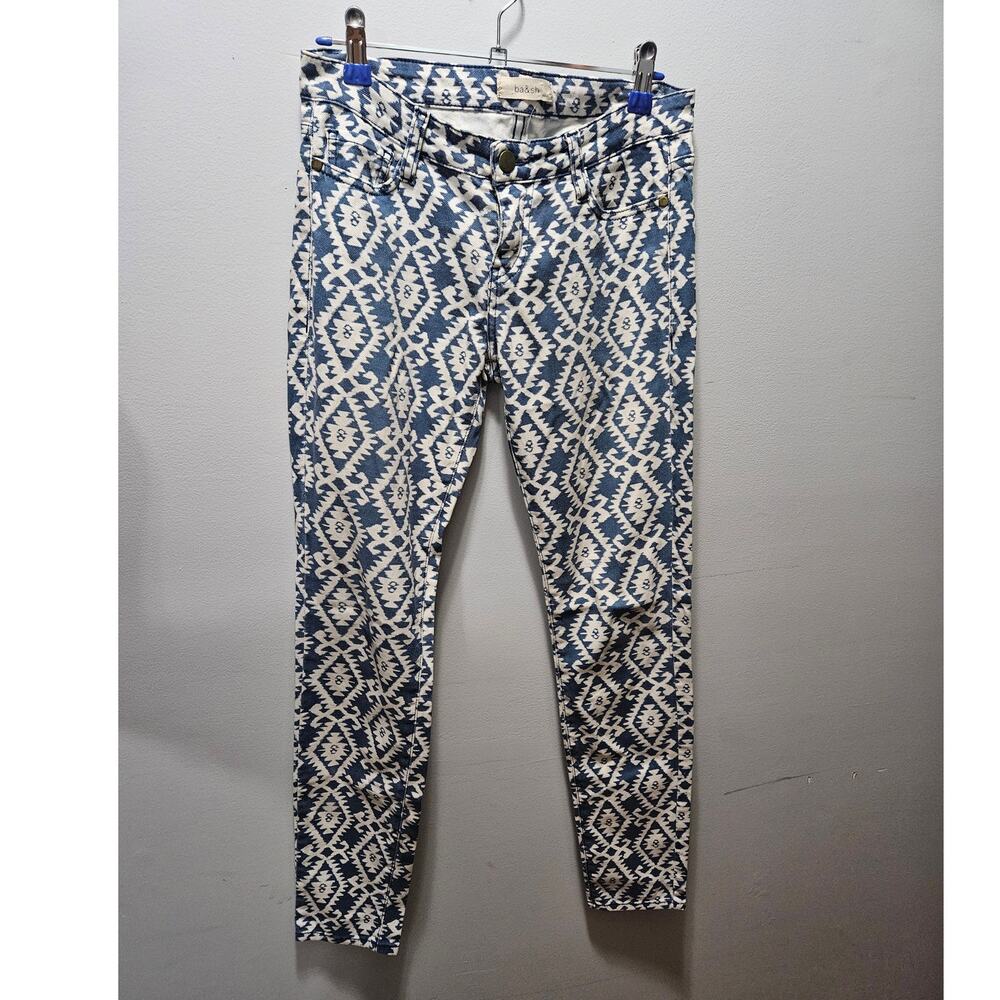 ba&sh Blue Ivory Geometric Ikat Skinny Jeans Size 27 Low Rise Boho